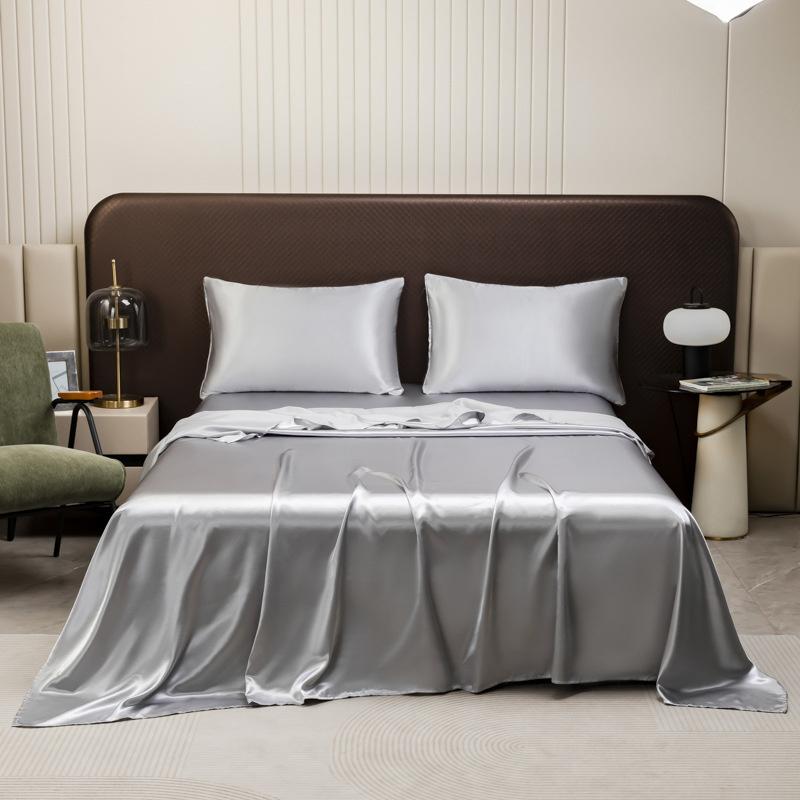 Satin Sheet and Pillowcase Set Smooth Bed Sheet Sets for Summer Satin Silk Flat Sheet With Pillowcase Includes Flat Sheet