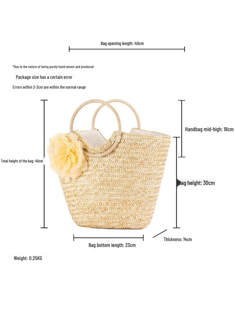 Handmade Wheat Straw Rattan Handle Bag - Versatile, Fashionable Women's Beach Tote