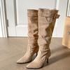 Pointed thin heel thin big tube circumference stacking boots 2025 autumn and winter new belt buckle high heel boots thin boots