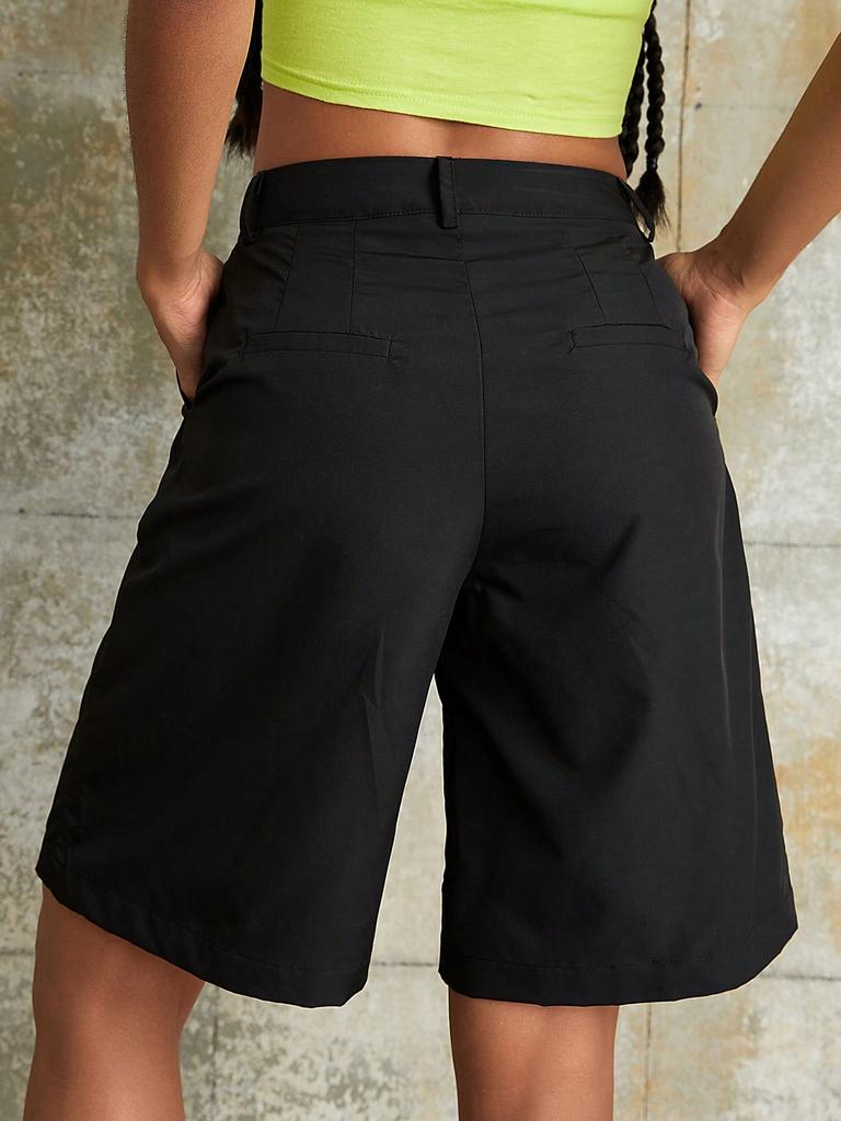 Rose Beauty A Street Casual Solid Elastic Drawstring Waist Baggy Wide Leg Cargo Shorts Spring Outdoor Outfits