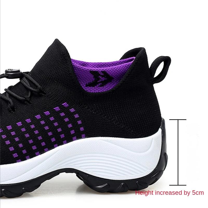 Chaussures de Marche Mode Femme Baskets Chaussettes Mode Maille Respirante Confortable Entraîneurs d'Infirmière Mocassins à Plateforme Décontractés Élévateur Antidérapant