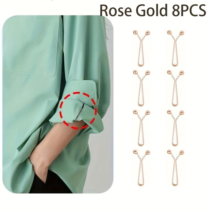 

8 шт. Безшовні кліпси для рукавів сорочки - Регульовані нековзні кліпси для манжетів для утягування талії та фіксації шарфа - Рожево-золотий, Золотий, Срібний, Чорний металевий набір 8PCS