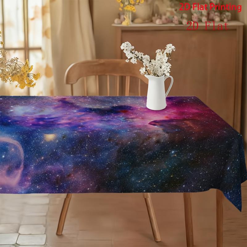 2D Flat 1pc- High-end Versatile Spring Nebula Universe Galaxy Gradient Dreamy Starry Sky Pattern Tablecloth with Artistic Atmosphere, Beautiful, Machi
