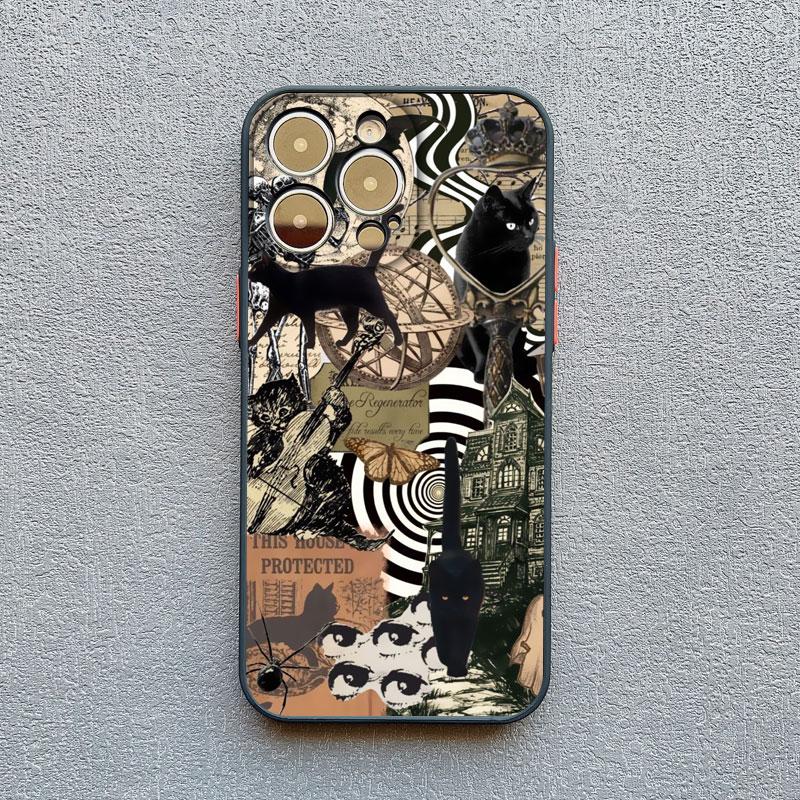 Retro Style Black Cat Art Phone Case for iPhone 16 15 14 Pro Max 14 15 Plus 12 13 Mini 11 Pro Max X XR XS 7 8 Plus SE Back Cover