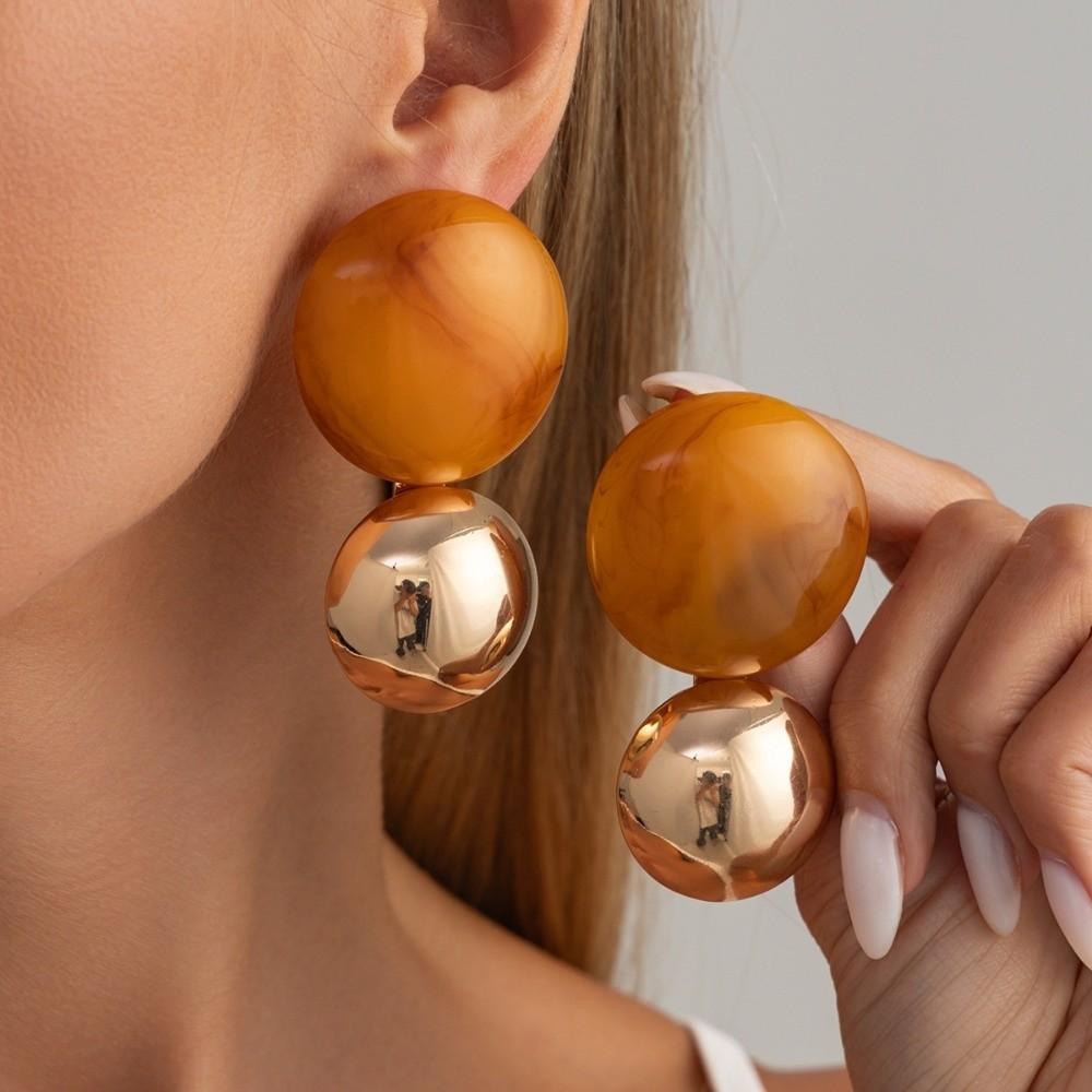 Metal Ball Splice Dangle Earrings Oversize Geometric Earrings Splice Earrings Daily Outfit Match