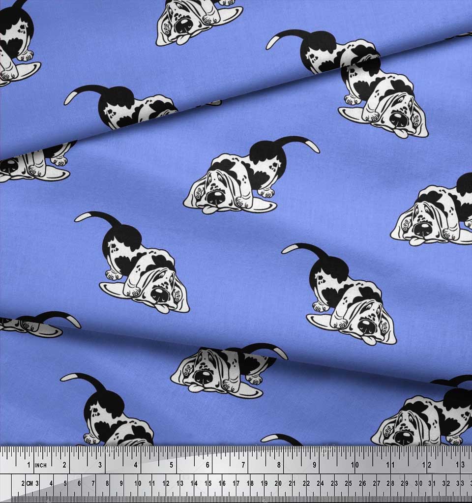 Soimoi Japonská krepová saténová tkanina Basset Hound Potisk šicí tkaniny metr 42 palců