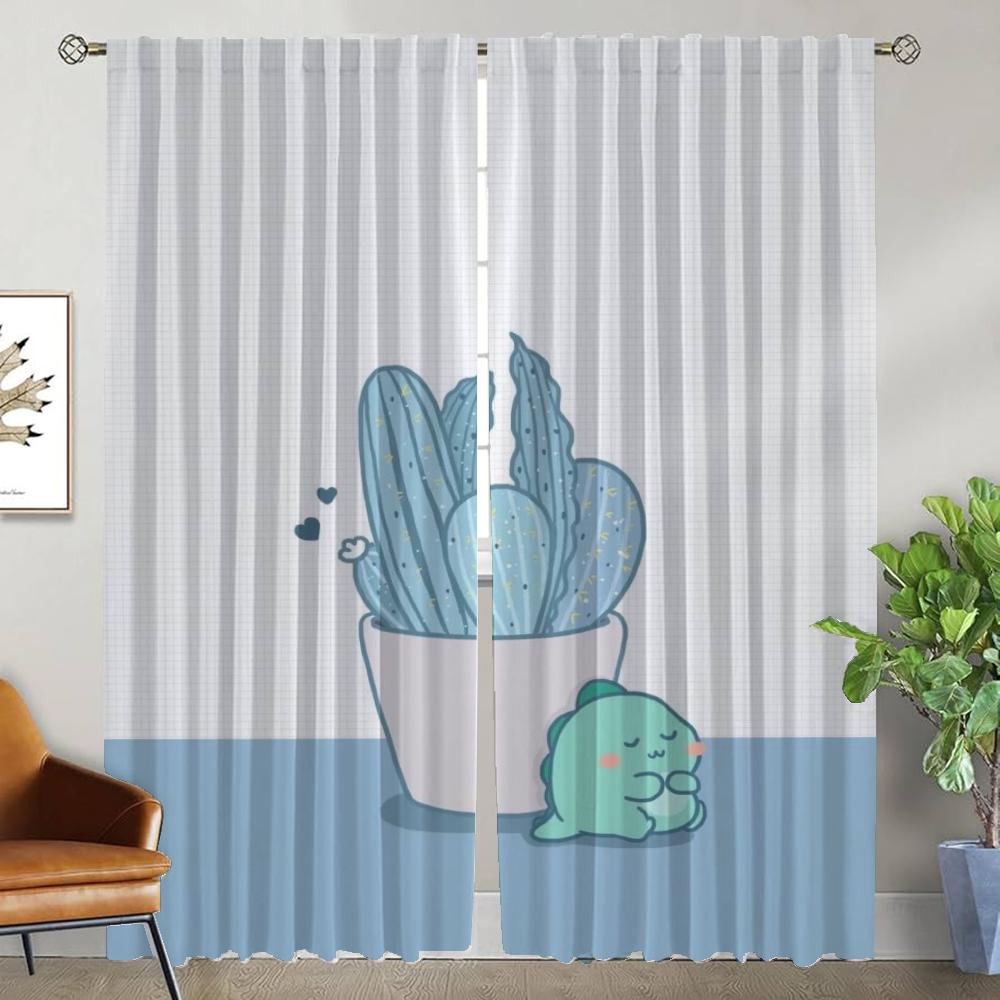 Anti-mosquito Curtains 2 Pieces Dinosaur Living Room Curtain Partition Home Interior Curtains for Camera Shades Kitchen Blackout