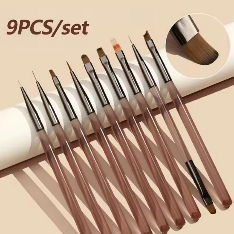 9 Peças Pincel de Unha Liner Caneta de Pintura Manicure Acrílico Pincel de Desenho Para Design de Arte de Unha Unhas de Gel UV Ponta Exibição Ferramenta DIY