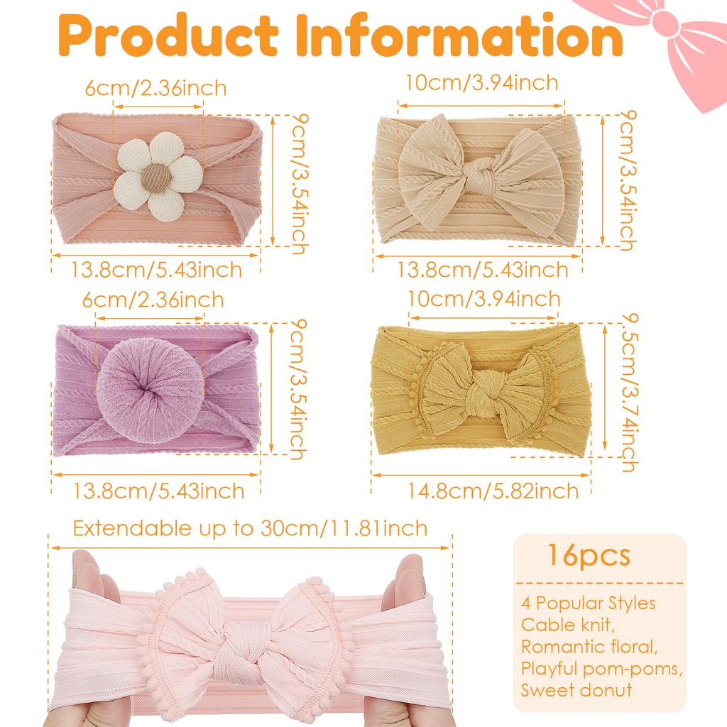 8/16Pcs Baby Headbands Super Stretchy Soft Knot Headbands with Hair Bows Head Wrap Hair Accessories For Newborn Baby Girls