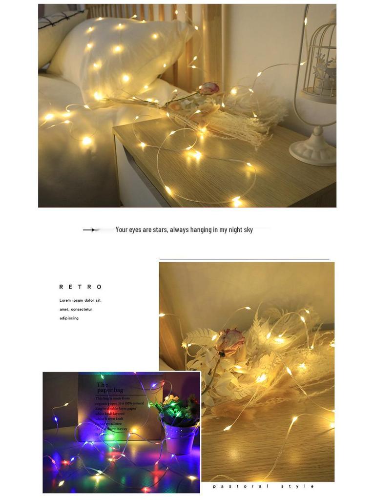 Waterproof LED Copper Wire String Lights with Remote Control - USB & Battery Operated for Christmas, Weddings, and Outdoor Camping Decorations