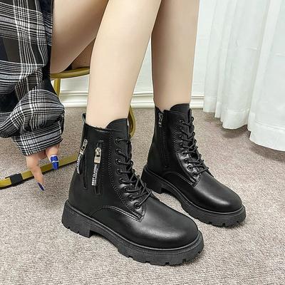 Korte laarzen dames herfst en winter nieuw Britse stijl dikke hak fluweel locomotief laarzen mode dubbele rits casual Martin laarzen