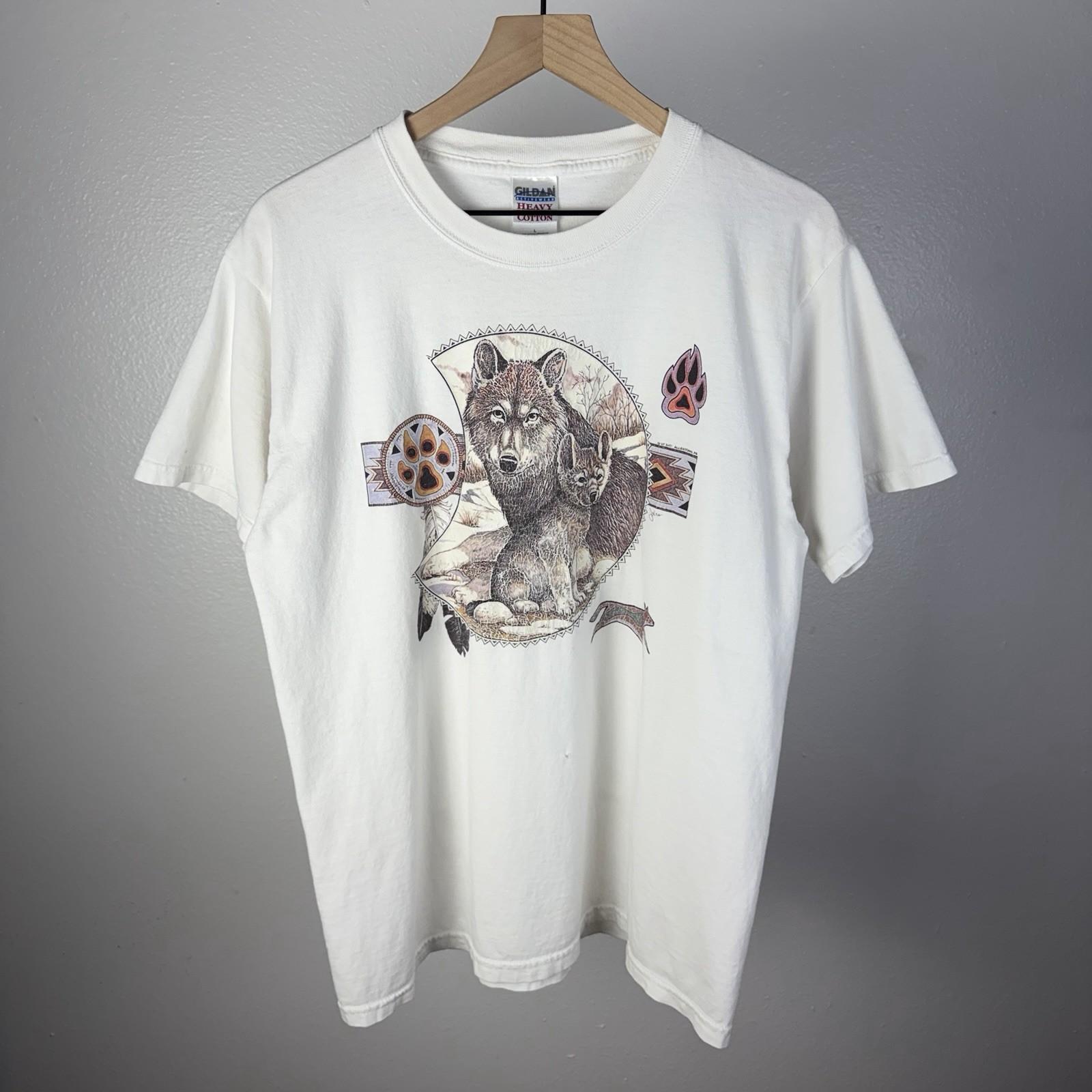 Vintage X It Wolf Tribal Nature Dreamcatcher Moon White T Shirt Size Large Unisex T-Shirt L