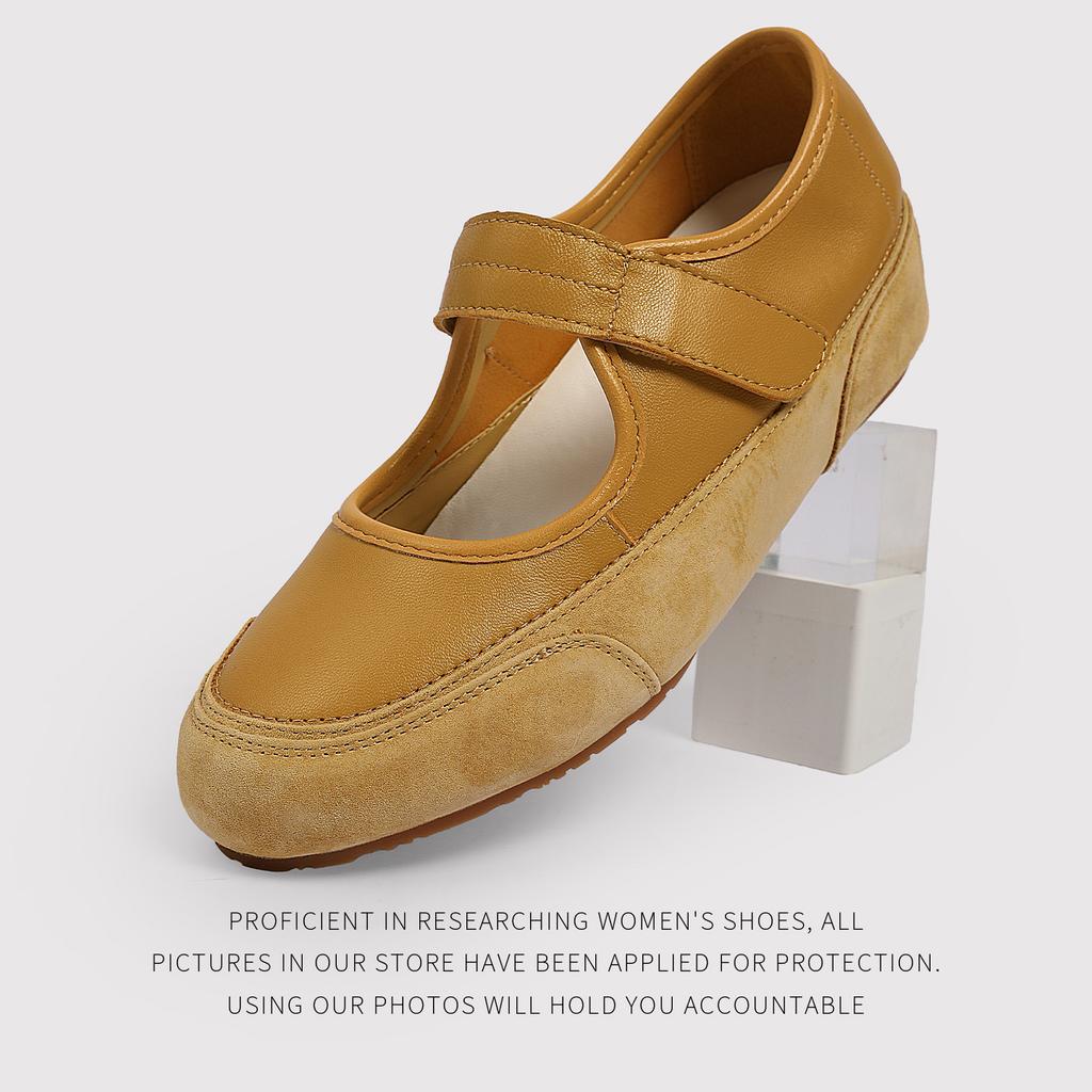 The First Layer Of Cowhide - Ugly And Cute Retro Big Head Shoes Summer New Thick-Soled Velcro Mary Jane Women'S Shoes Casual Shoes