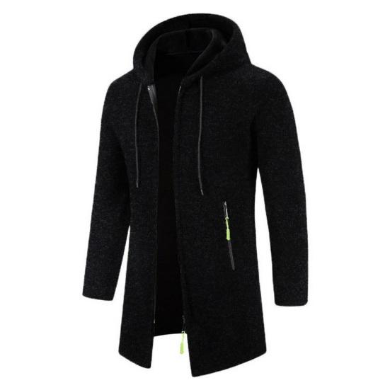 Chaqueta de Hombre Elegante Cárdigan con Cremallera y Capucha de Longitud Media Engrosada Ropa de Abrigo versátil para Otoño/Invierno
