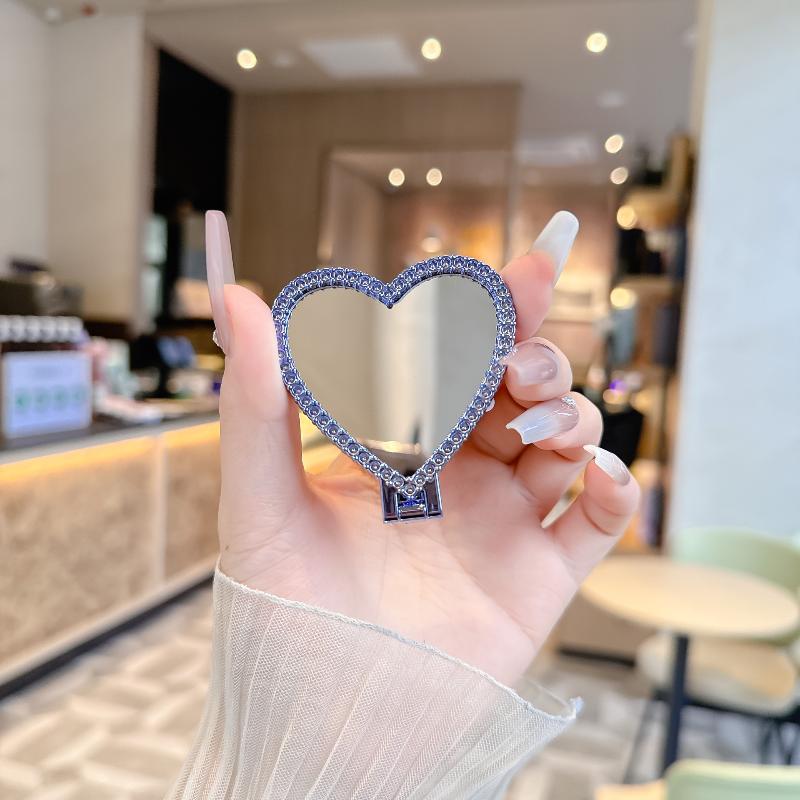 Cute Heart Mirror Sticker Type Foldable Phone Holder Portable Desktop Lazy Stand For Phone