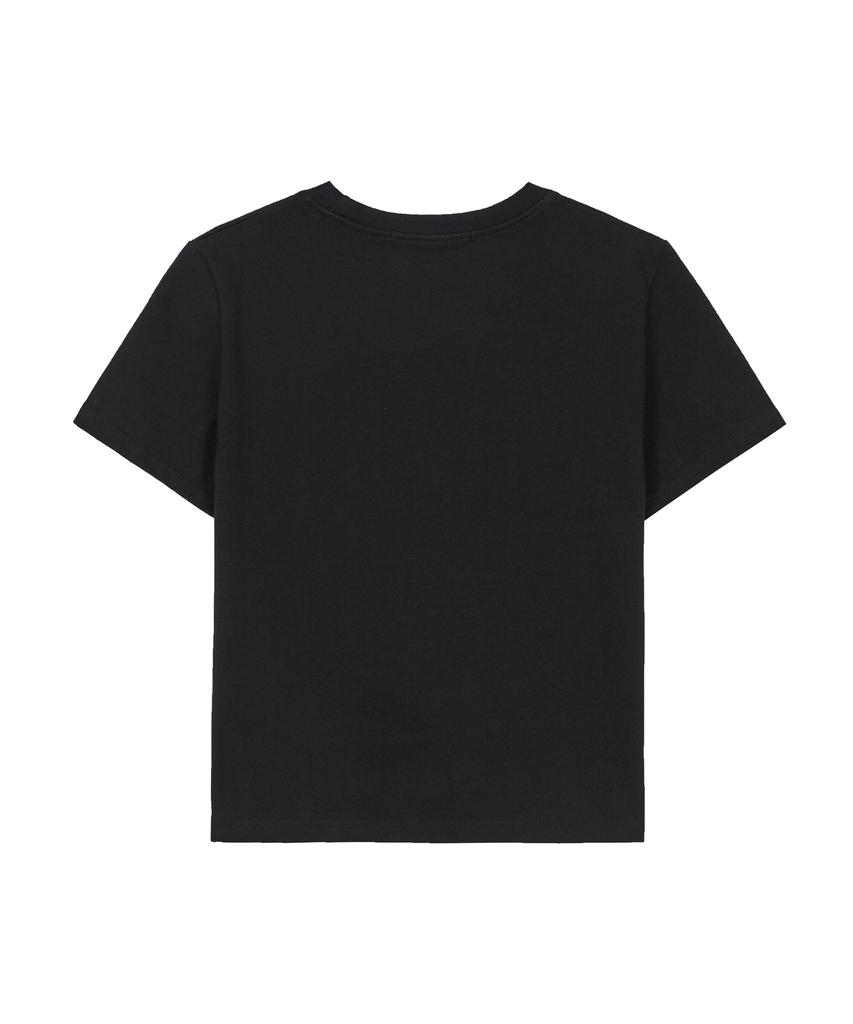 Aejeuyua Star Patch Loose Crop T-Shirt Black