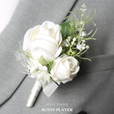 Flower Shaped Bridegroom Brooch Faux Flower Decorative Suit Coat Pocket Silk Corsage Imitation Rose
