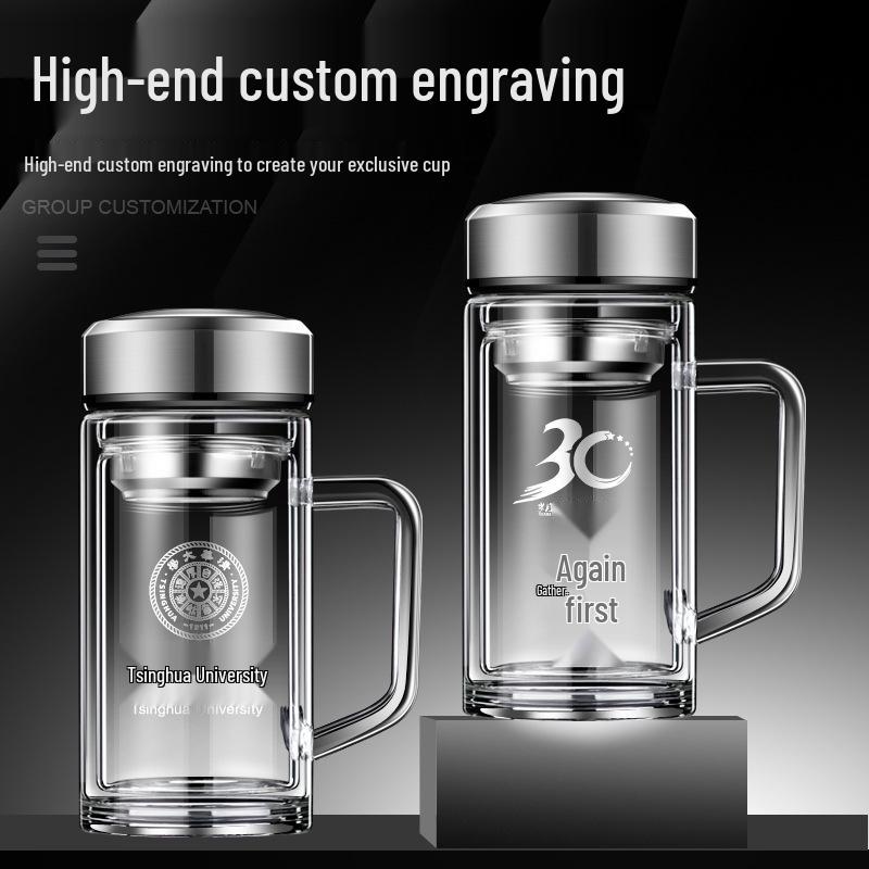 Double-Layer Glass Cup with Handle and Lid for Tea and Water