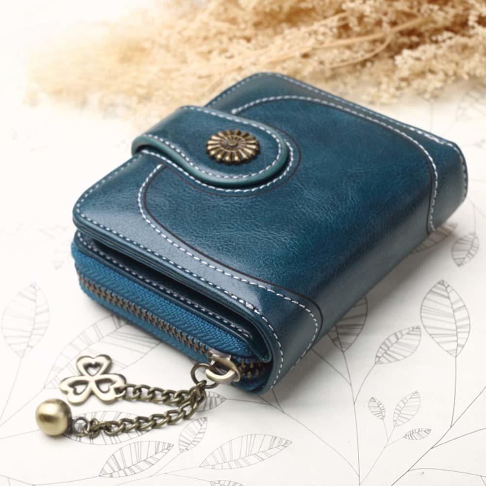 Wonder Pocket Solid Wallet Women Retro Color Shamrock Short Multi Charm Slots Clutch Purse KTY
