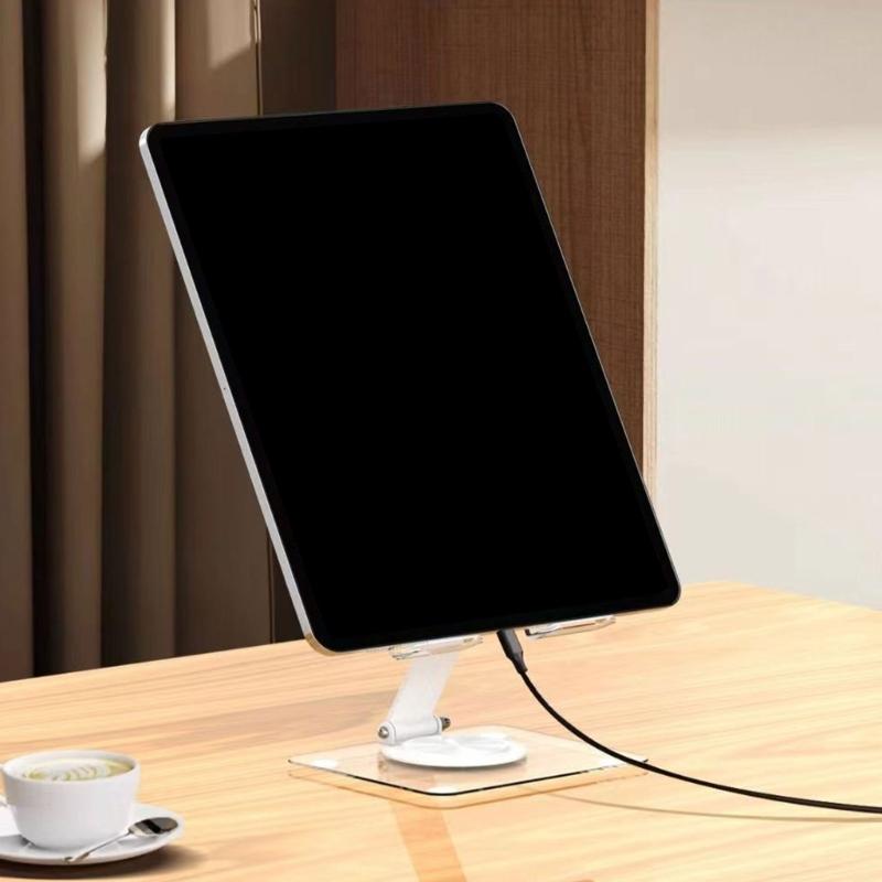 Universal Acrylic Transparents Tablets Stand With 360 Degree Rotation And Foldable Design For 12.9Inch Devices