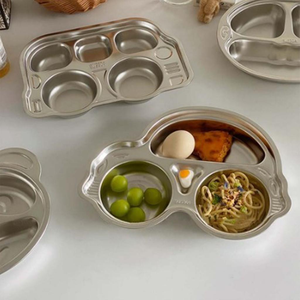 Stainless Steel Divided Platter Food Grade Cartoon Drop Proof Fun Shape Divided Dinner Tray for