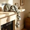 Symbolic Good Luck Elephant Decor Shelf Sitter, Mother Hanging 2 Baby Elephants on The Healing Animal Sculpture for Mantelpiece Edge, Hand-Painted
