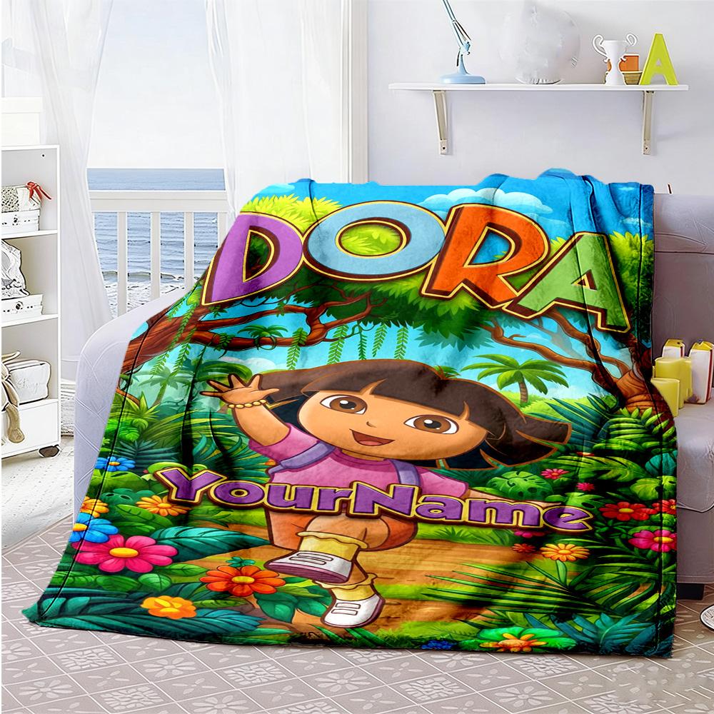 Dora Explorer Customize Text Blanket Lightweight Customizable Blanket Soft Warm Cozy Suitable for Sofa Office Living Room Home Decor All-Season Use