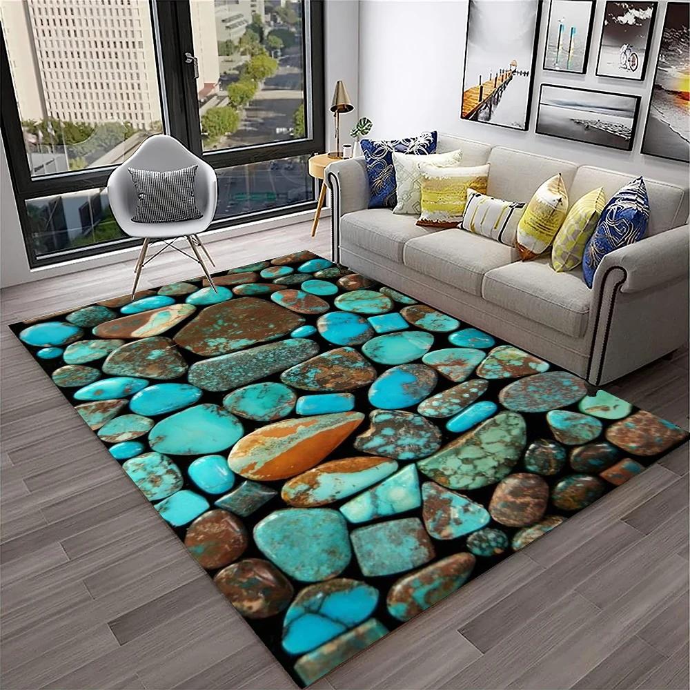 3D Stone Pebbles Footprint Beach Carpet Rug for Home Living Room Bedroom Sofa Doormat Decor,Kid Play Area Rug Non-slip Floor Mat