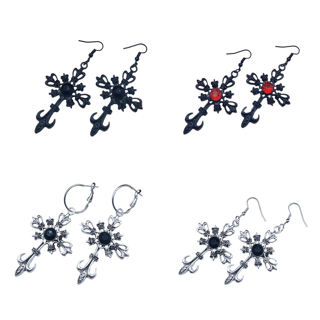 Gothic Punk Cross Earring Hip Hop Rock Red Oil Drip Crystal Drop Stud Earring
