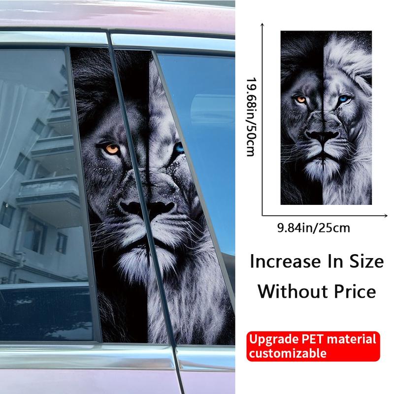 2pcs Animal Lion Dog Car Center Pillar Sticker Auto B Pillar Protective Film Decoration Scratch Cover Sticker
