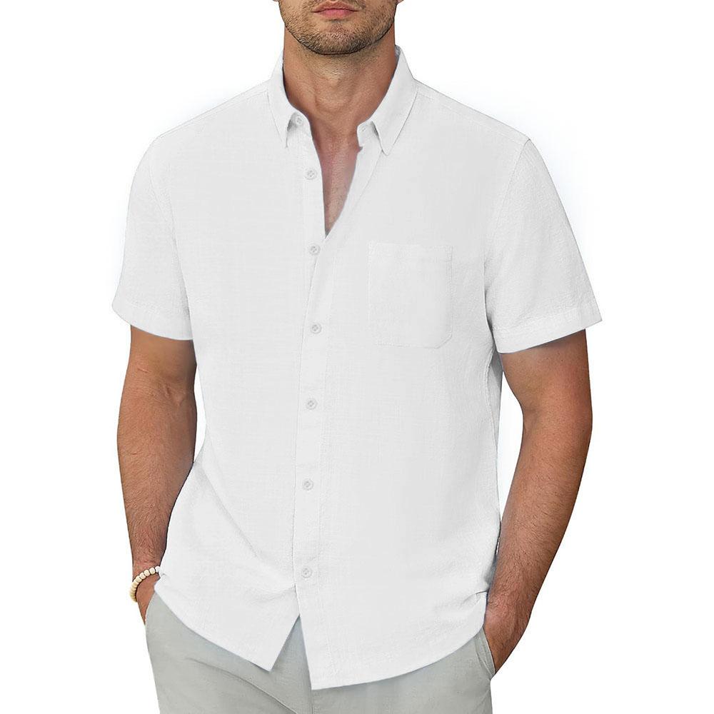 Herren Kurzarmhemd Sommer Neu Heißer Verkauf Lässig Reverskragen Schlichter Stil Hemden Baumwolle Leinen Atmungsaktiv Gemütliches Oberteil
