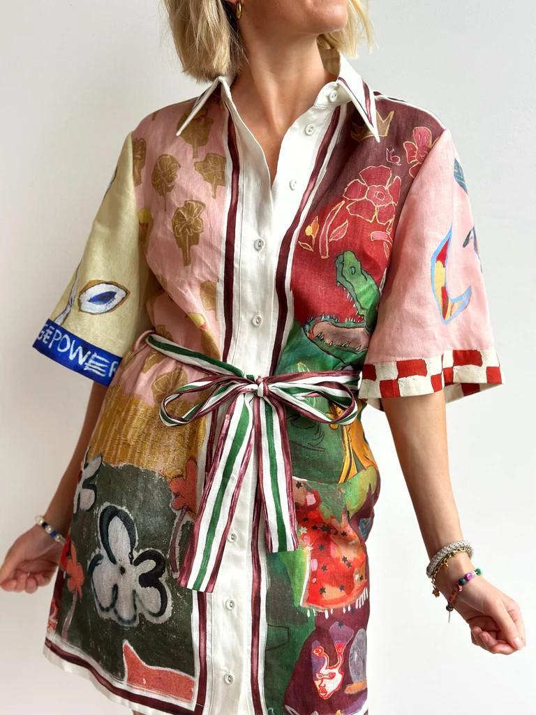 Europe and America 2026 New Casual Temperament Linen Shirt Cardigan Temperament Versatile Dress S