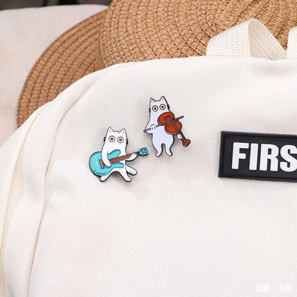 Guitar Women Suit Lapel Pins Accordion Animal Theme Metal Pin Personalized Cat-shape Brooch  Women