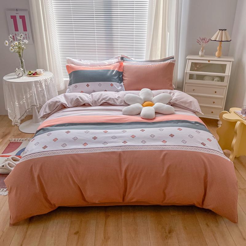 INS Double-sided Availability Pink Blue Cute Cat And Rabbit Bedding Set Duvet Cover Sheets With Pillowcases Full Size Bedroom