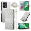 For Oppo Reno14 5G (Global) Case Rhombus Stitching Wallet Stand Leather Phone Cover with Long/Short Strap