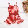 Summer Girl's Sleeveless Bow Sling Stripe Print Jumpsuit Climbing Suit