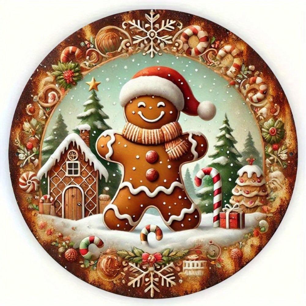 Vintage Gingerbread Man Iron Metal Wreath Wall Plaque Home Decor Gift Christmas Halloween