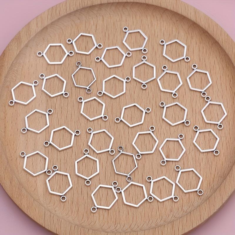 30Pcs Silver Plated Hexagon Charms Honeycomb Connectors For Jewelry Making Diy Bracelet Earrings Accessories