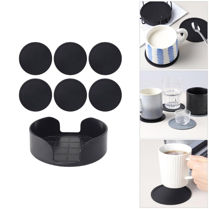 6Pcs Round Silicone Drink Coasters Heat Resistant Protects Tables From Heat Damage Cup Mugs Mats For Home Kitchens