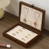 Walnut Wood Glass Lid Velvet Lined Velvet Interior Necklace Hanging Panel  Bracelets Storage