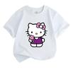 Kids Boys Girls Crew Neck Short Sleeve 100% Cotton T-Shirt, Cute Cartoon Cat Print Casual Soft Breathable Tee with Lovely Pink Flower, Comfortable Dai