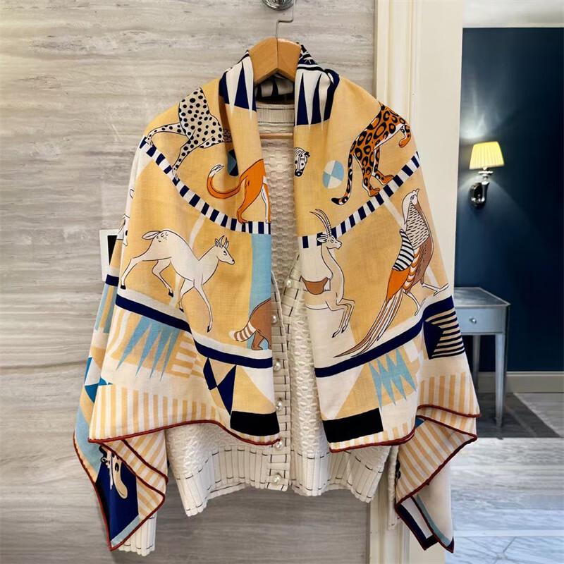 NINA SOLOR Carousel Silk Wool Large Square Scarf