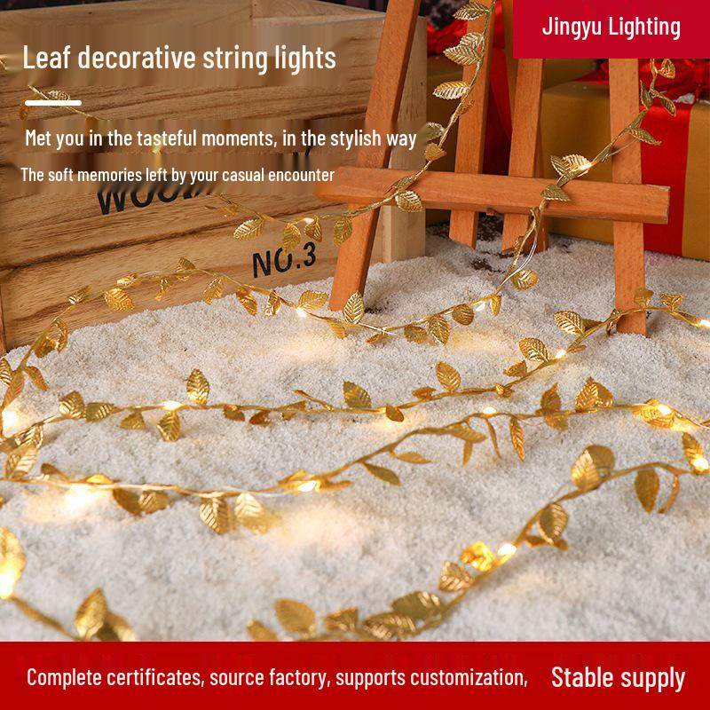 Golden Leaf LED Copper Wire String Lights - Rattan Garland for Christmas & Holiday Decoration