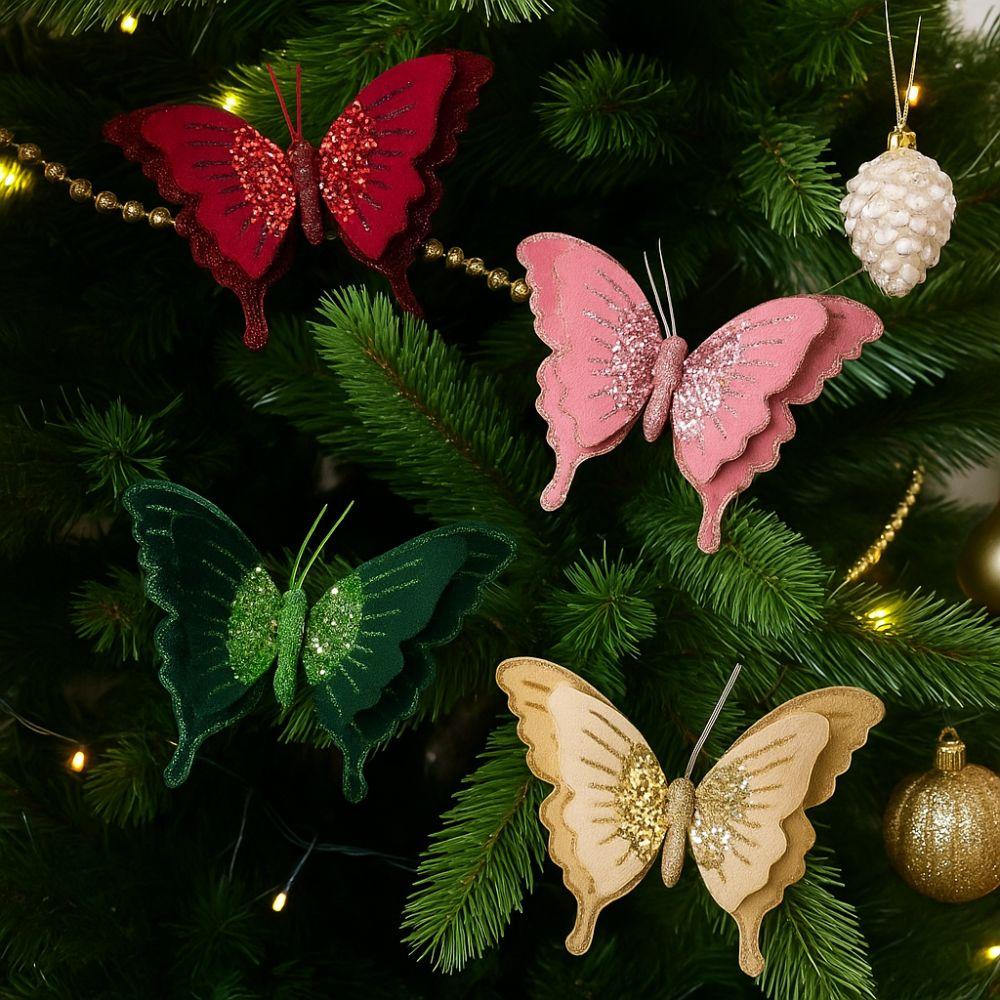 Velvet Butterfly Christmas Decor Flocking Glitter Butterfly Accessories  New Year Gifts