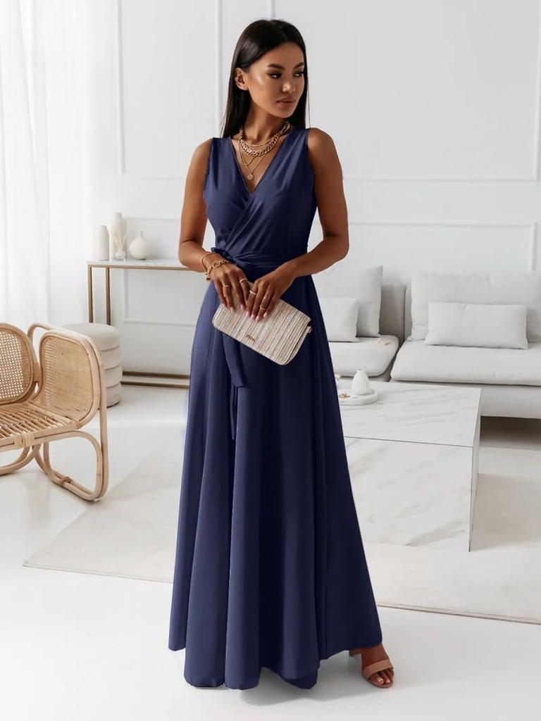 Women's New Bow V-Neck Long Evening & Formal Gown Dress for Women