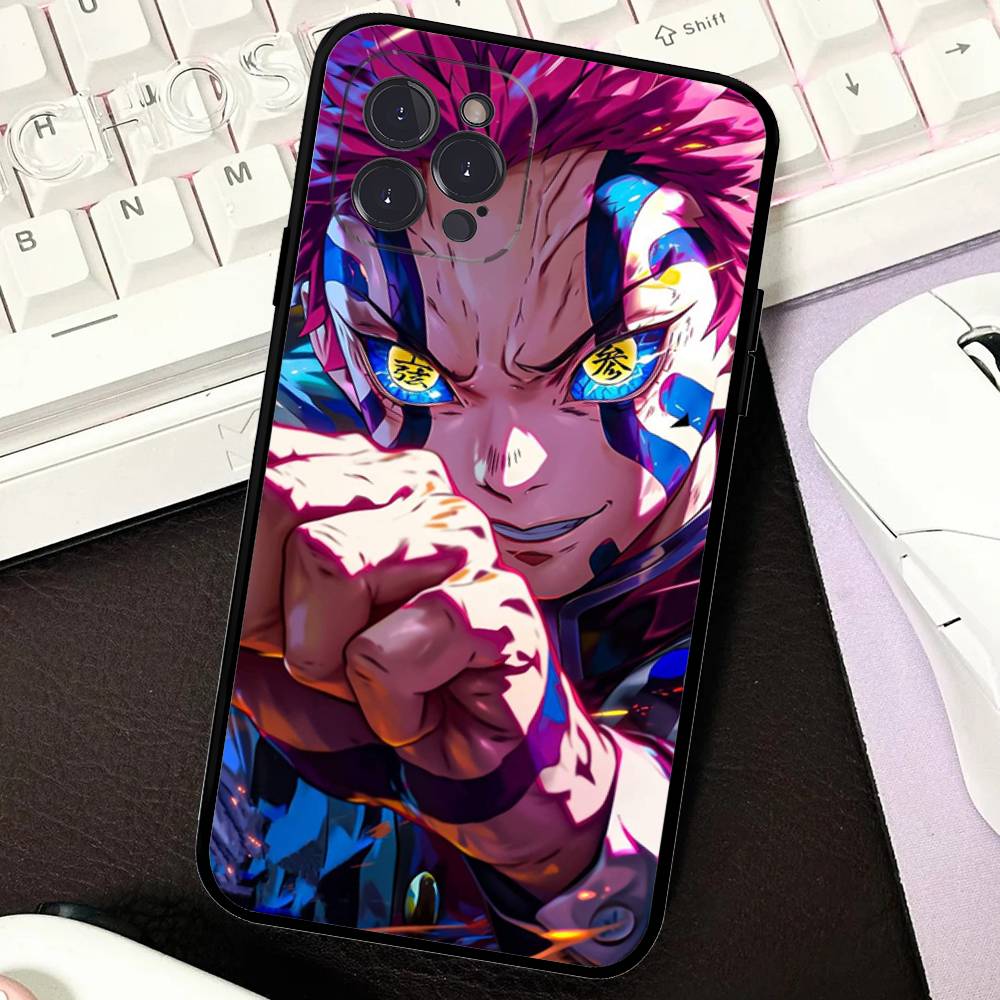 Popular Anime Akaza D-Demon S-Slayer Black Soft Phone Case For IPhone 16 15 14 13 11 12 17 Pro Max Mini Plus