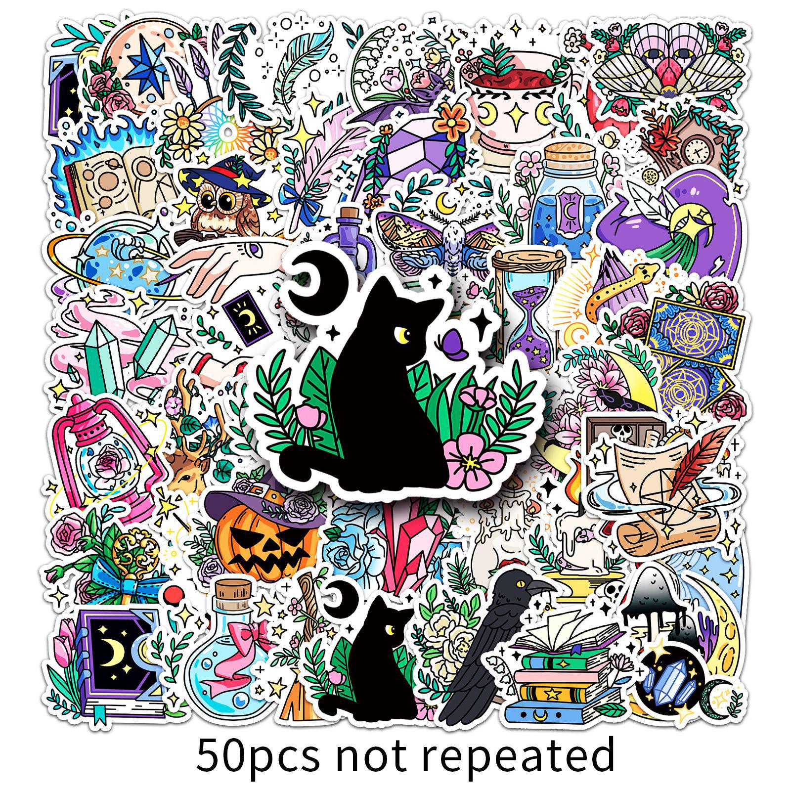 50 Sheets Creative Magician Journal Stickers - Cartoon Dreamy Cup, Suitcase, Guitar Decor, Waterproof