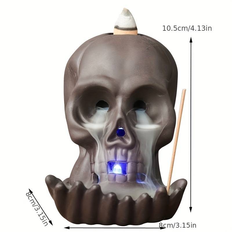 Quemador de incienso con forma de dragón y cascada LED, con reflujo de calavera, para Halloween, decoración del hogar, aromaterapia. (Sin incienso)