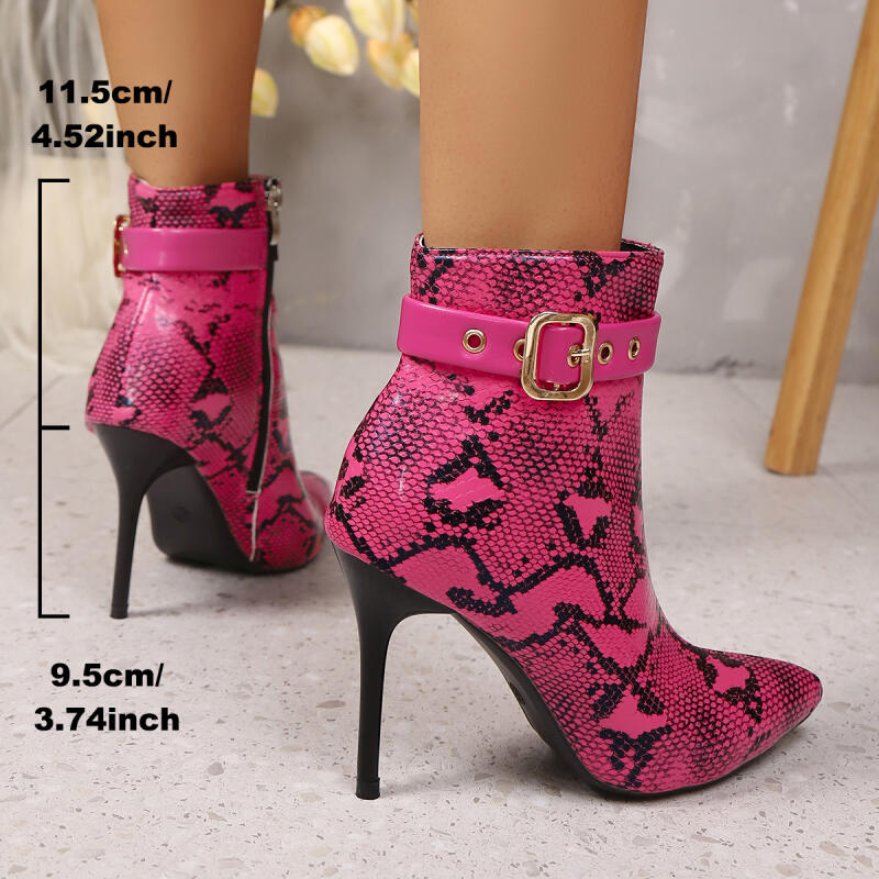Sexy Hot Pink Super High Heel Boots Women 2025 Autumn Metal Belt Buckle Ankle Booties Serpentine Nightclub Shoes