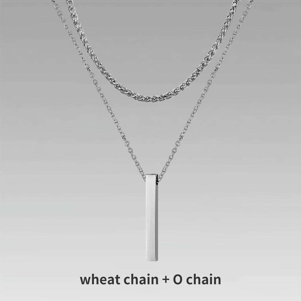 Vnox 3D Vertical Bar Necklaces for Men, Layering Stainless Steel Geometric Pendant, Layered Wheat Rope Cuban Chain, Boy Collar